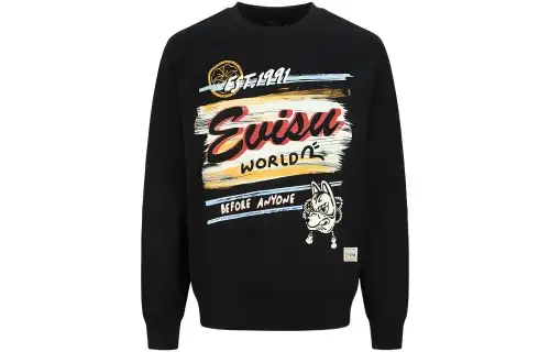 EVISU Sweatshirts Men's Black Crew Neck Moderate Regular