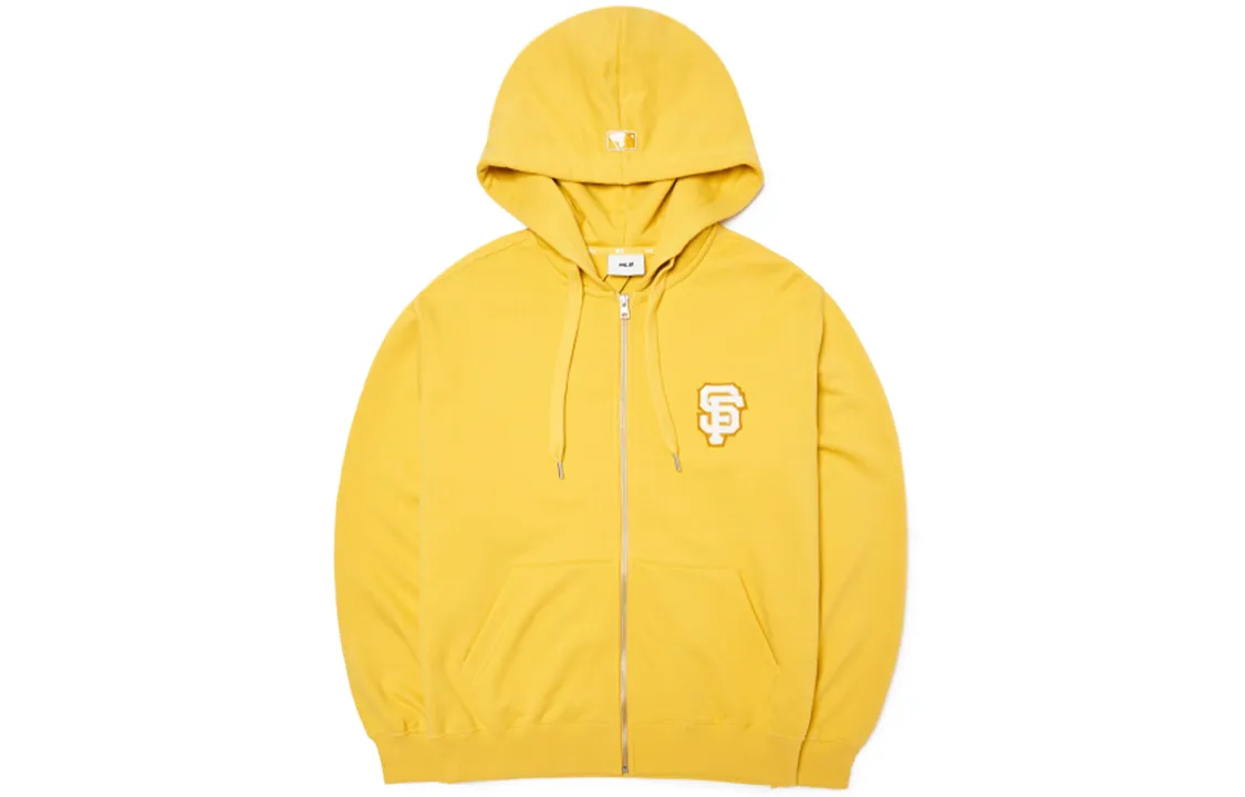 MLB Basic Logo Sweatshirts Unisex Yellow Hooded Moderate Cardigan