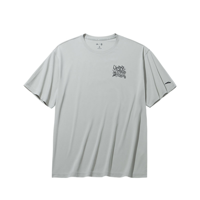 Anta Anta Kyrie Irving Series Printed Letters Round Neck Comfortable Versatile Breathable Loose Short-Sleeved T-shirt Uniform for Men and Women Mushroom Gray