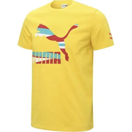 PUMA T Shirts Men's Yellow Crew Neck Moderate Straight Fit