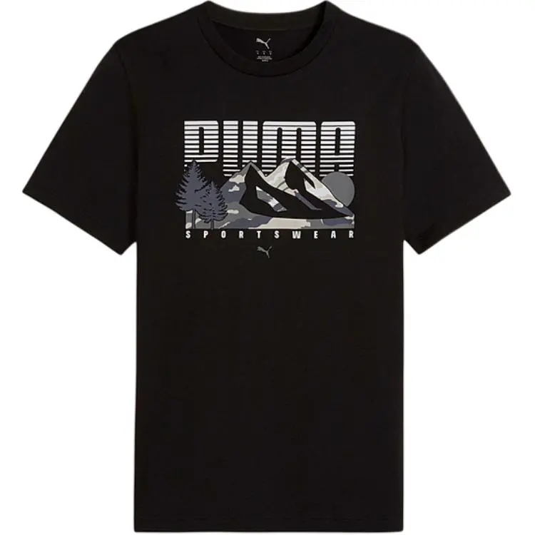 PUMA T-Shirts Men's Black Crew Neck Moderate