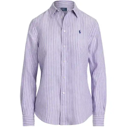 Polo Ralph Lauren SS25 long-sleeved striped linen shirt women's purple
