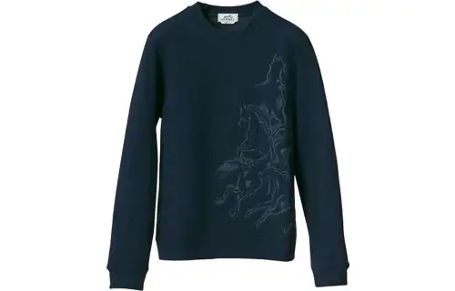 HERMES Sweatshirts Men's Blue Crew Neck Moderate Other