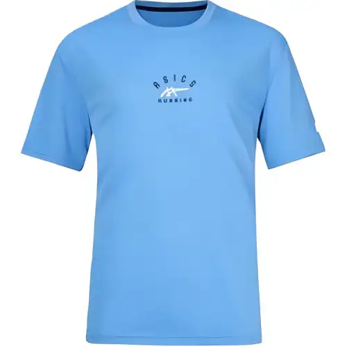 ASICS T Shirts Men's Blue Crew Neck Moderate
