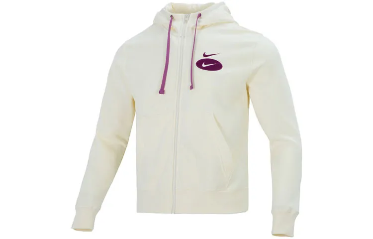 Nike Sportswear Swoosh League Brushed Zippers Fleece Lined Hooded Coat Cardigan Sweatshirt Men's Milk White