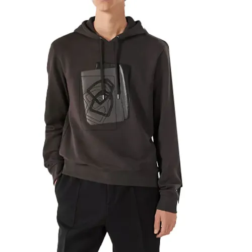 HERMES /Hermès SS23 geometric pattern hooded fitted long-sleeved sweatshirt for men, brown