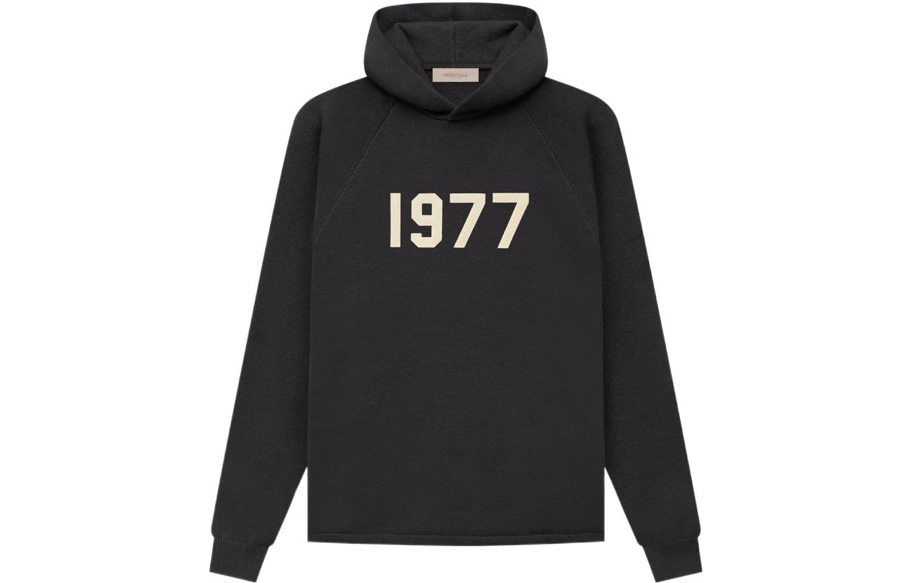 Fear of God Essentials SS22 Knit Hoodie Iron 1977 Series Digital Printed Hooded Pullover Long Sleeve Knitted American Heavyweight Sweatshirt Men's Black Iron