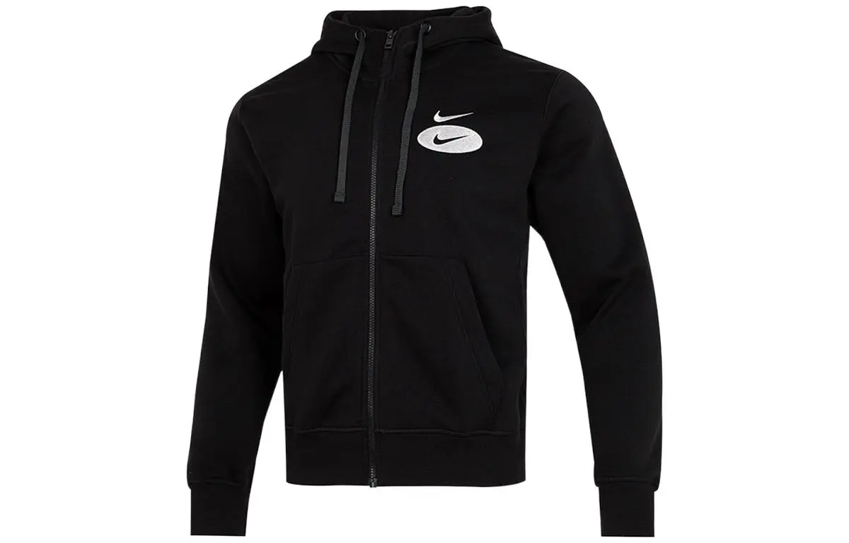 Nike SS22 Sportswear Swoosh League Brushed Fleece Lined Hooded Cardigan Zipper Coat Sweatshirt Men's Black