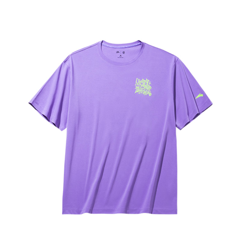 Anta Anta Kyrie Irving Series Printed Letters Round Neck Comfortable Versatile Breathable Loose Short-Sleeved T-shirt Uniform for Men and Women Jasmine Purple