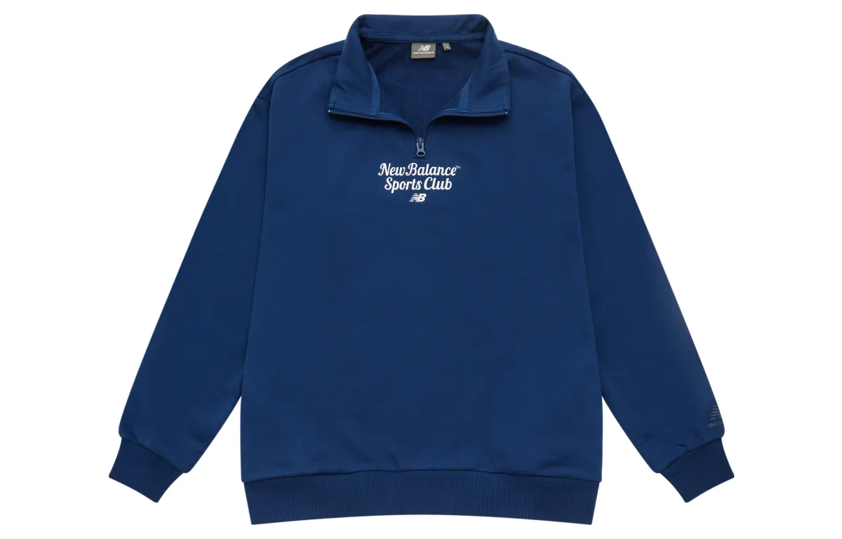 New Balance Sports Club Sweatshirts Unisex Blue Polo Collar Moderate Straight Fit