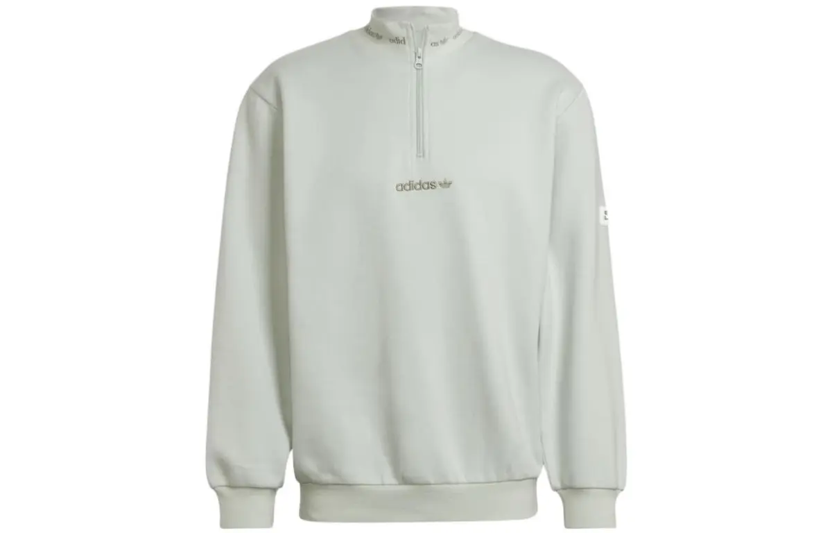 Adidas Originals Sweatshirts Unisex Light Green Stand Collar Moderate Regular