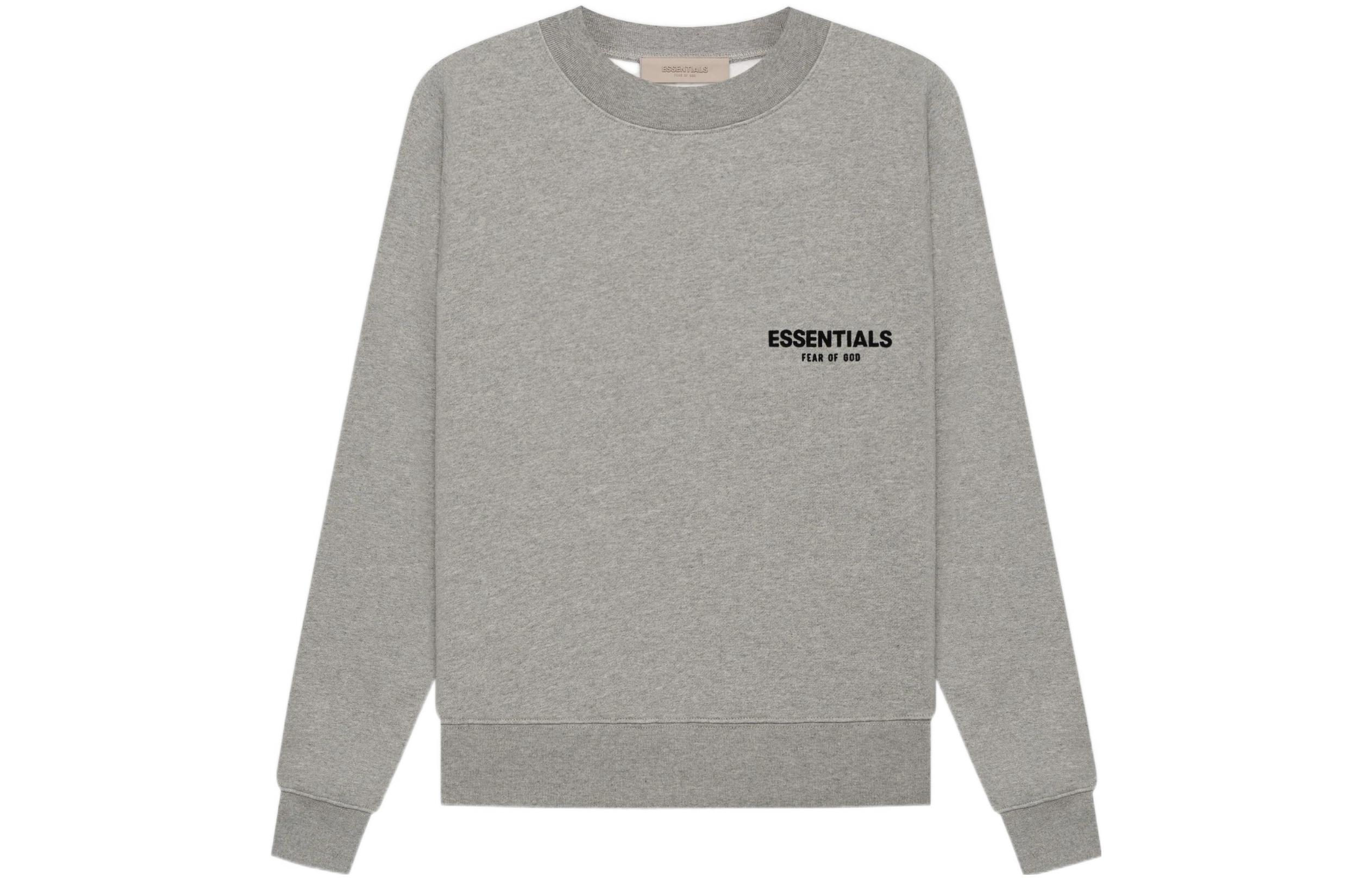 Fear of God Essentials Dark Oatmeal SS22 flocked logo letter round neck plus velvet American pullover sweatshirt, same style for men and women, dark oatmeal