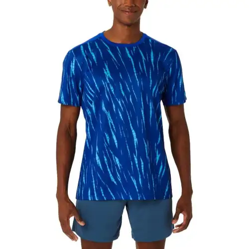 ASICS T Shirts Men's Blue Crew Neck Moderate