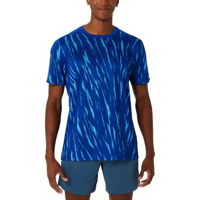 ASICS T Shirts Men's Blue Crew Neck Moderate