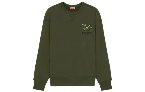 KENZO Sweatshirts Men's Army Green Crew Neck Moderate Regular