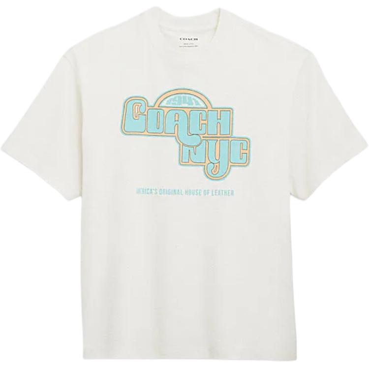 COACH SS25 Letter Print Crew Neck Short Sleeved T Shirt Men's White