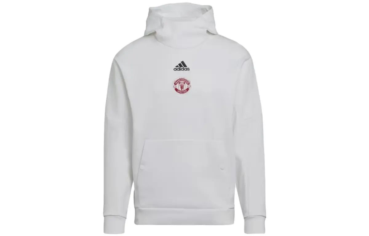 Adidas Manchester United Sweatshirts Men's White Hooded Moderate Straight Fit