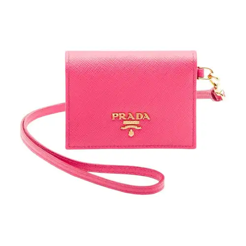 PRADA Leather Badge Holder Women's Pink
