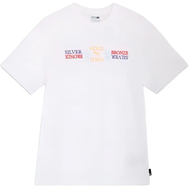 PUMA T-Shirts Unisex White Crew Neck Moderate Straight Fit