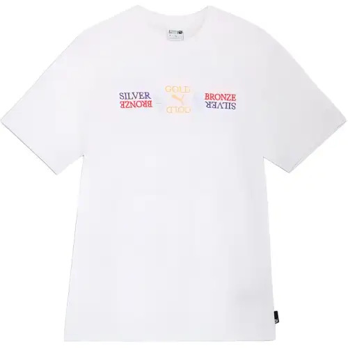 PUMA T Shirts Unisex White Crew Neck Moderate Straight Fit