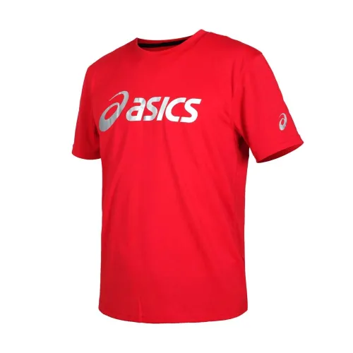 ASICS T Shirts Men's Red Crew Neck Moderate Straight Fit