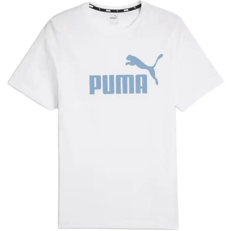 PUMA ESSENTIALS T Shirts Men's White Crew Neck Moderate Straight Fit