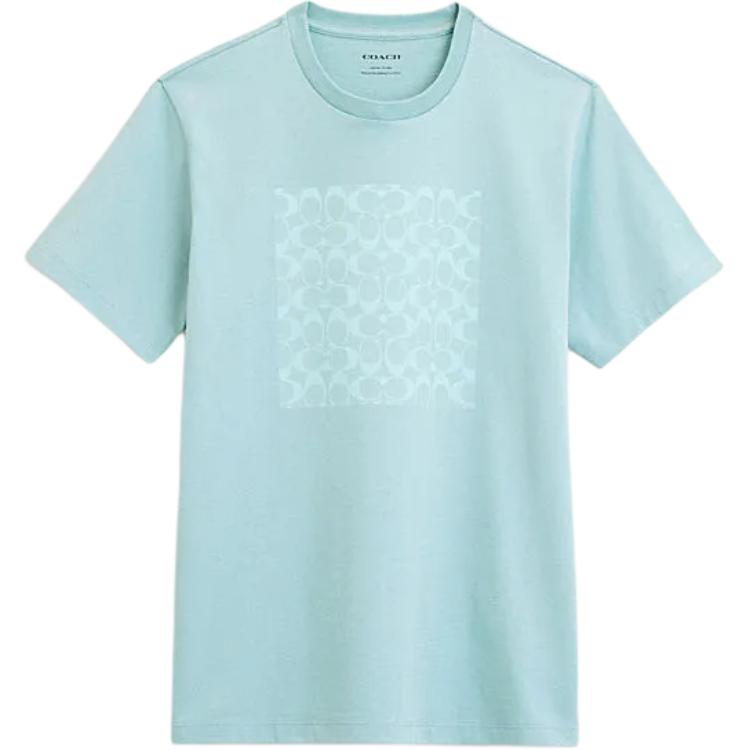 COACH Logo Print Crew Neck Pullover Short Sleeved SS24 T Shirt Men's Faded Blue