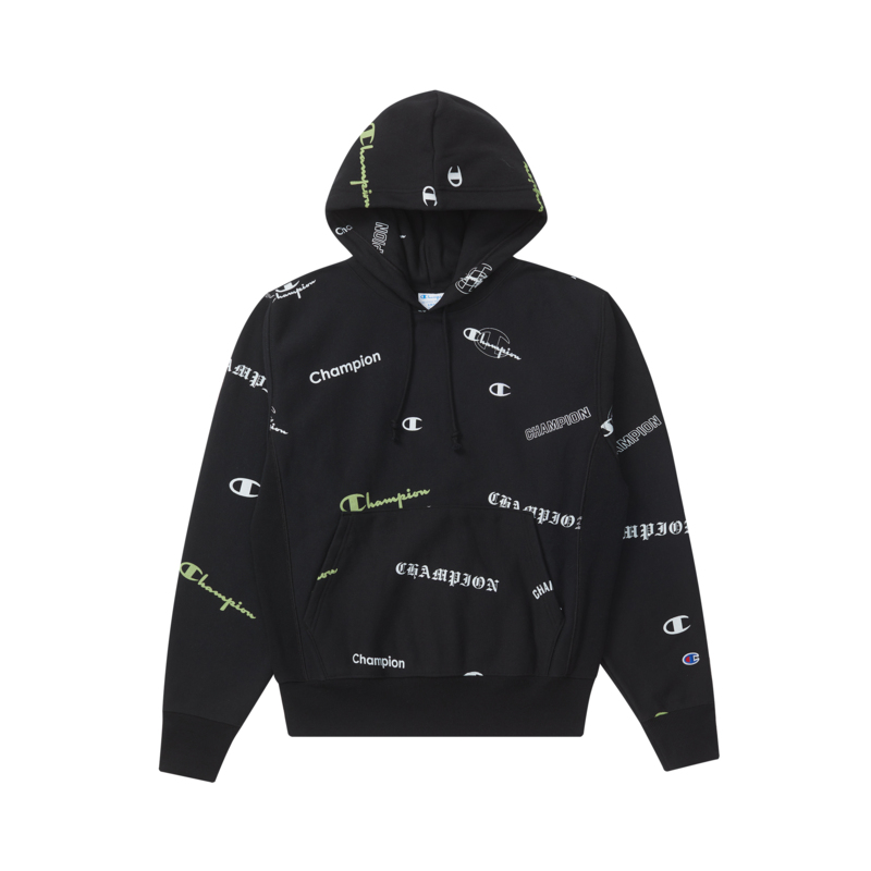 Champion FW22 Champion Embroidery All Over Print Logo Fleece Lined Casual Pullover Long Sleeved Sweatshirt US Version