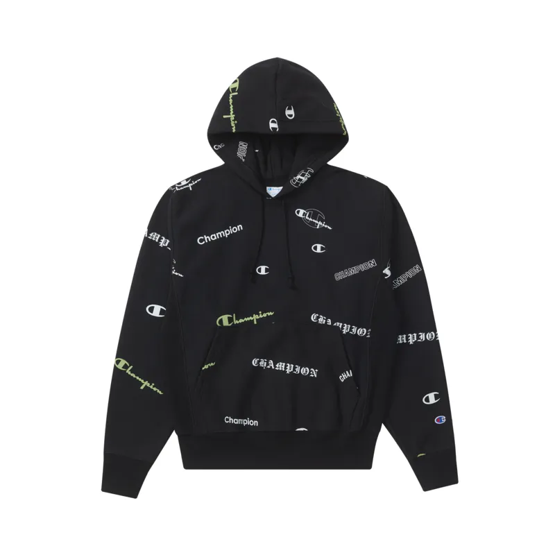 Champion FW22 Champion Embroidery All Over Print Logo Fleece Lined Casual Pullover Long Sleeved Sweatshirt US Version