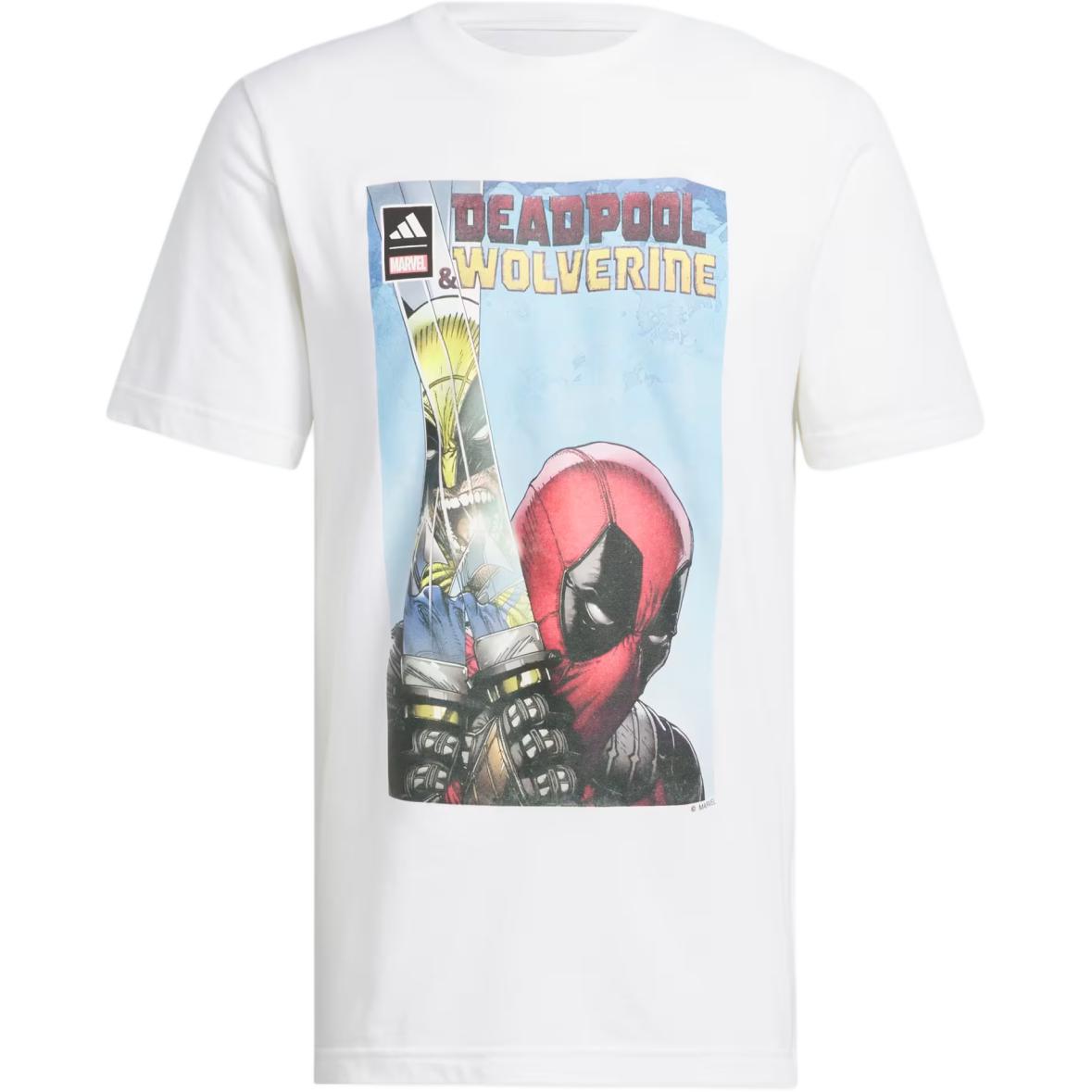 Adidas x Marvel joint model Wolverine Deadpool joint series SS24 Wolverine Deadpool series brand logo retro pattern round neck short-sleeved T-shirt men's white