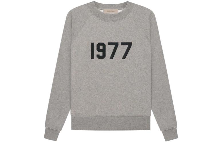 Fear of God Essentials 1977 Series SS22 Crewneck Dark Oatmeal Digital Logo Printed Round Neck Plus Velvet American Pullover Sweatshirt, Same Style for Men and Women, Dark Oatmeal
