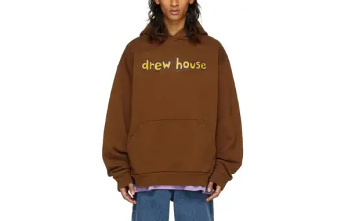 Drew house Letter Logo Series Sweatshirts Unisex Brown Hooded Thickened Regular