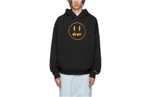 Drew House SS22 Smiley Face Collection, Smiley Face Pattern Logo Embroidery Long Sleeved Pullover Fleece Lined