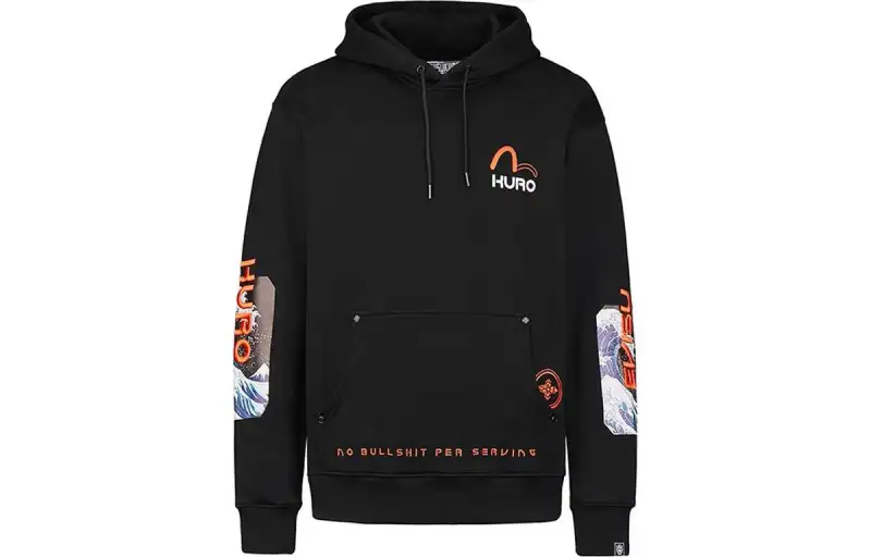 EVISU Sweatshirts Men's Black Hooded Moderate Regular