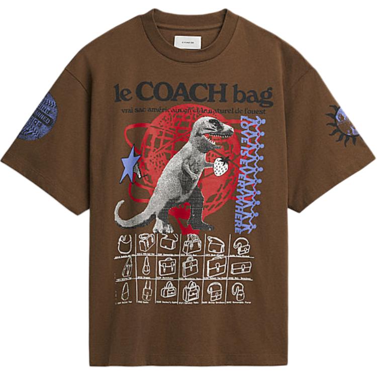 COACH Letter Logo Print Crew Neck Short Sleeved SS24 T Shirt Men's Umber