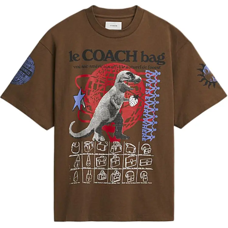 COACH Letter Logo Print Crew Neck Short Sleeved SS24 T Shirt Men's Umber