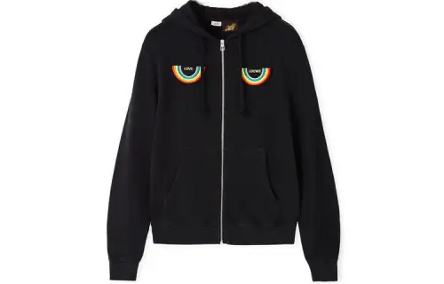 LOEWE Sweatshirts Men's Black Hooded Moderate Cardigan