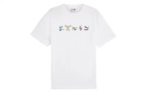 PUMA T Shirts Unisex White Crew Neck Moderate Straight Fit