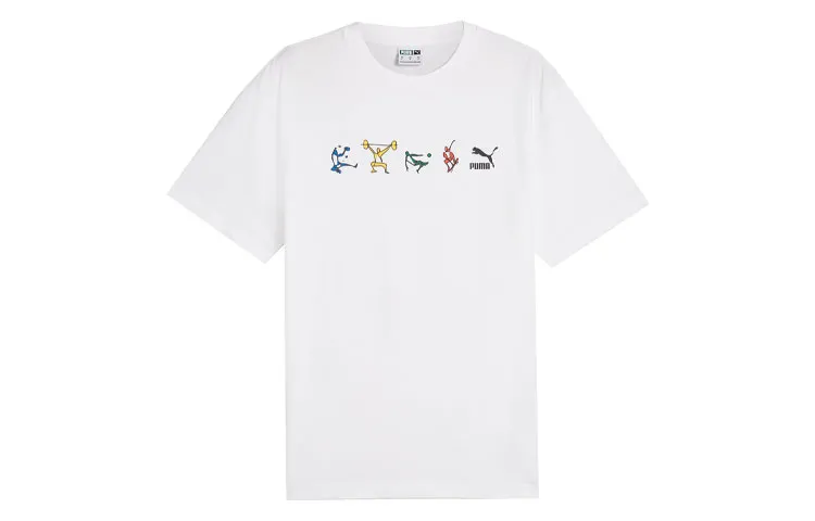 PUMA T-Shirts Unisex White Crew Neck Moderate Straight Fit
