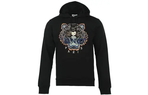 KENZO Classic Tiger Head Sweatshirts Men's Black Hooded Moderate Regular
