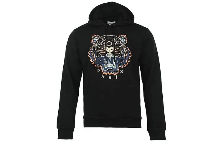 KENZO Classic Tiger Head Sweatshirts Men's Black Hooded Moderate Regular