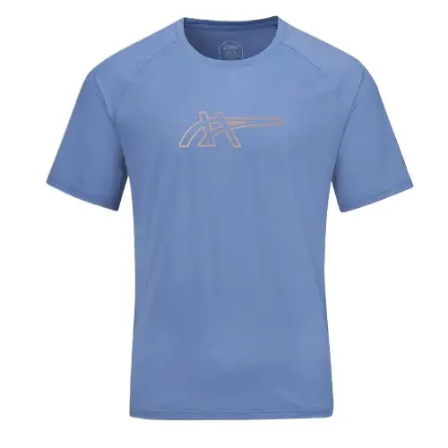 ASICS T Shirts Men's Blue Crew Neck Moderate