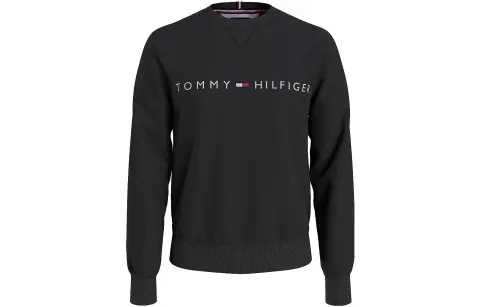 Tommy Hilfiger Solid Color Fleece Lined Letter Print Pullover Straight Fit Crew Neck Fall Winter Sweatshirt Men's Black