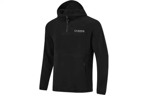Li Ning Fitness Series Sweatshirts Unisex Black Hooded Thickened Regular