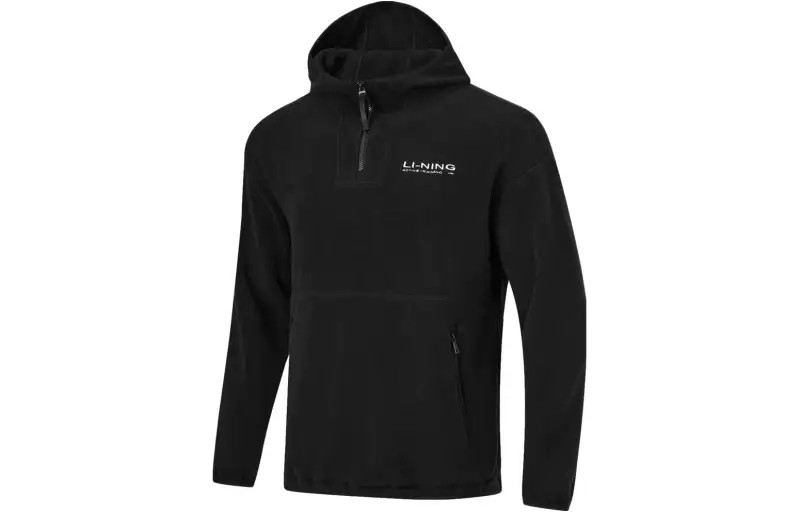 Li Ning Fitness Series Sweatshirts Unisex Black Hooded Thickened Regular