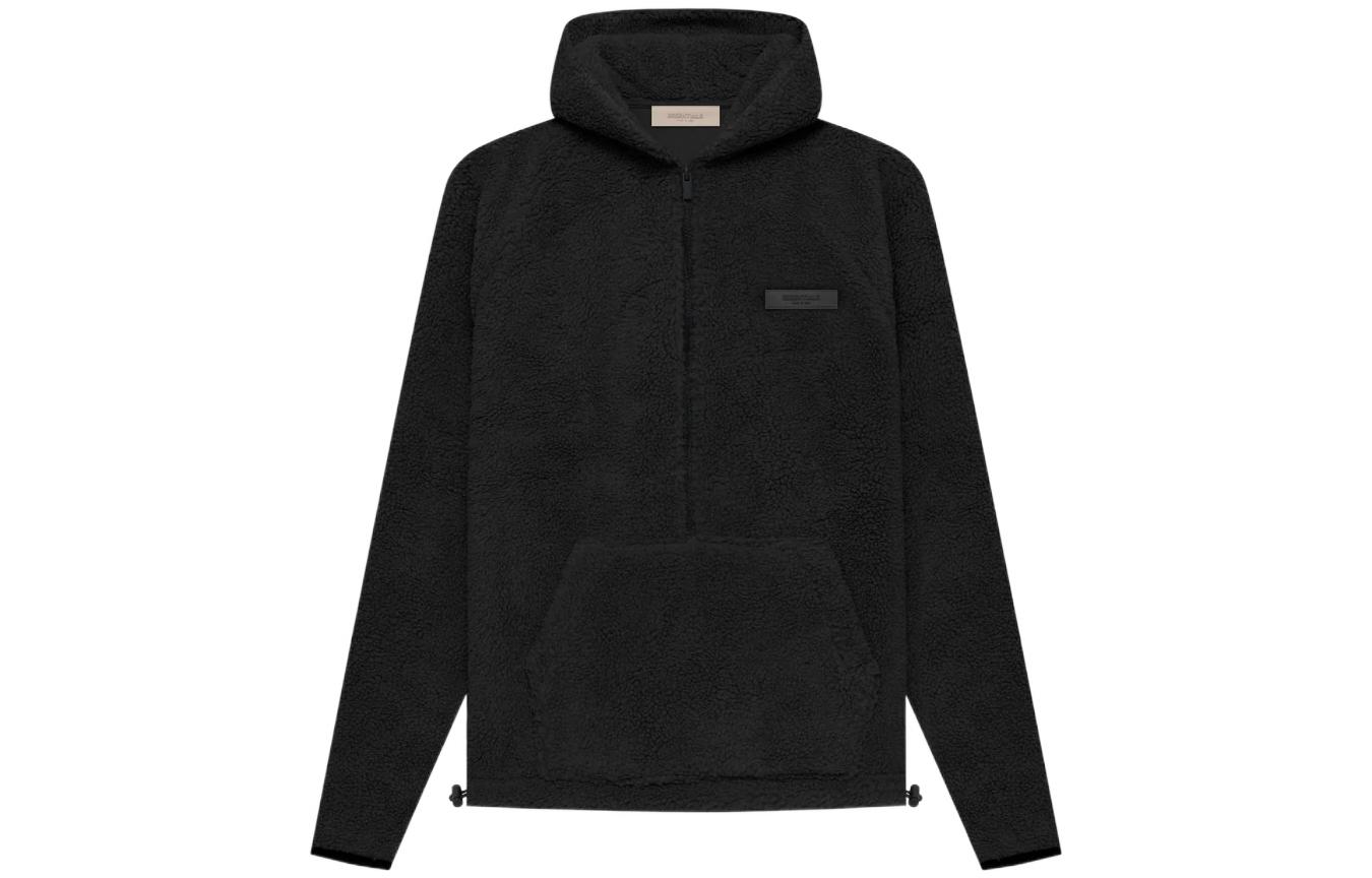 Fear of God Essentials SS22 Series Iron Solid Color Plush Zipper Hooded Polar Fleece Plush Jacket American Heavyweight Sweatshirt Men's Black Iron