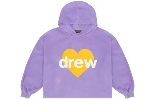 Drew House FW23 Corduroy Fleece Lined Front Heart Logo Hoodie Pullover Sweatshirt Unisex Purple