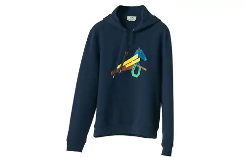 HERMES Sweatshirts Men's Blue Hooded Moderate Regular