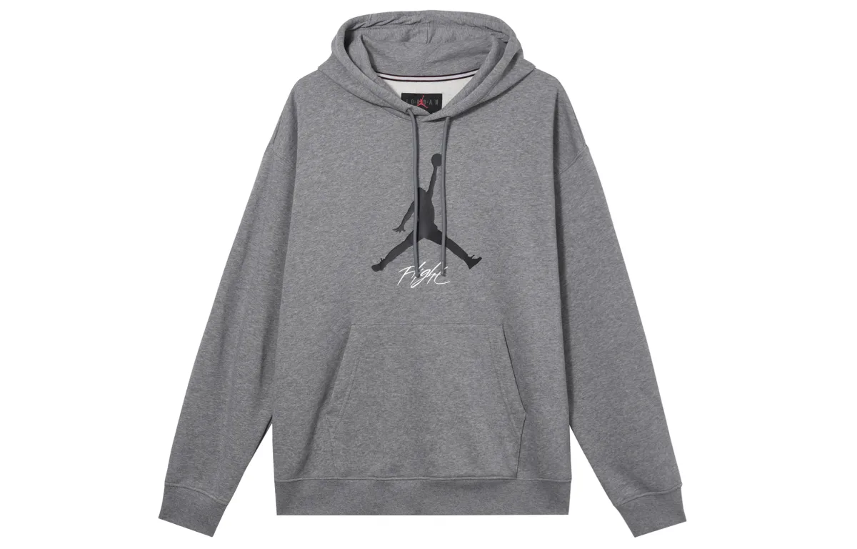 Jordan Fleece Lined Hooded Drawstring Knitted Fabric Long Sleeved Sweatshirt Men's Carbon Gray