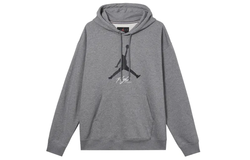 Jordan Fleece Lined Hooded Drawstring Knitted Fabric Long Sleeved Sweatshirt Men's Carbon Gray
